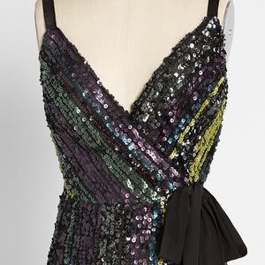 Sparkling Striation Stripe Sequin Mini Wrap Dress